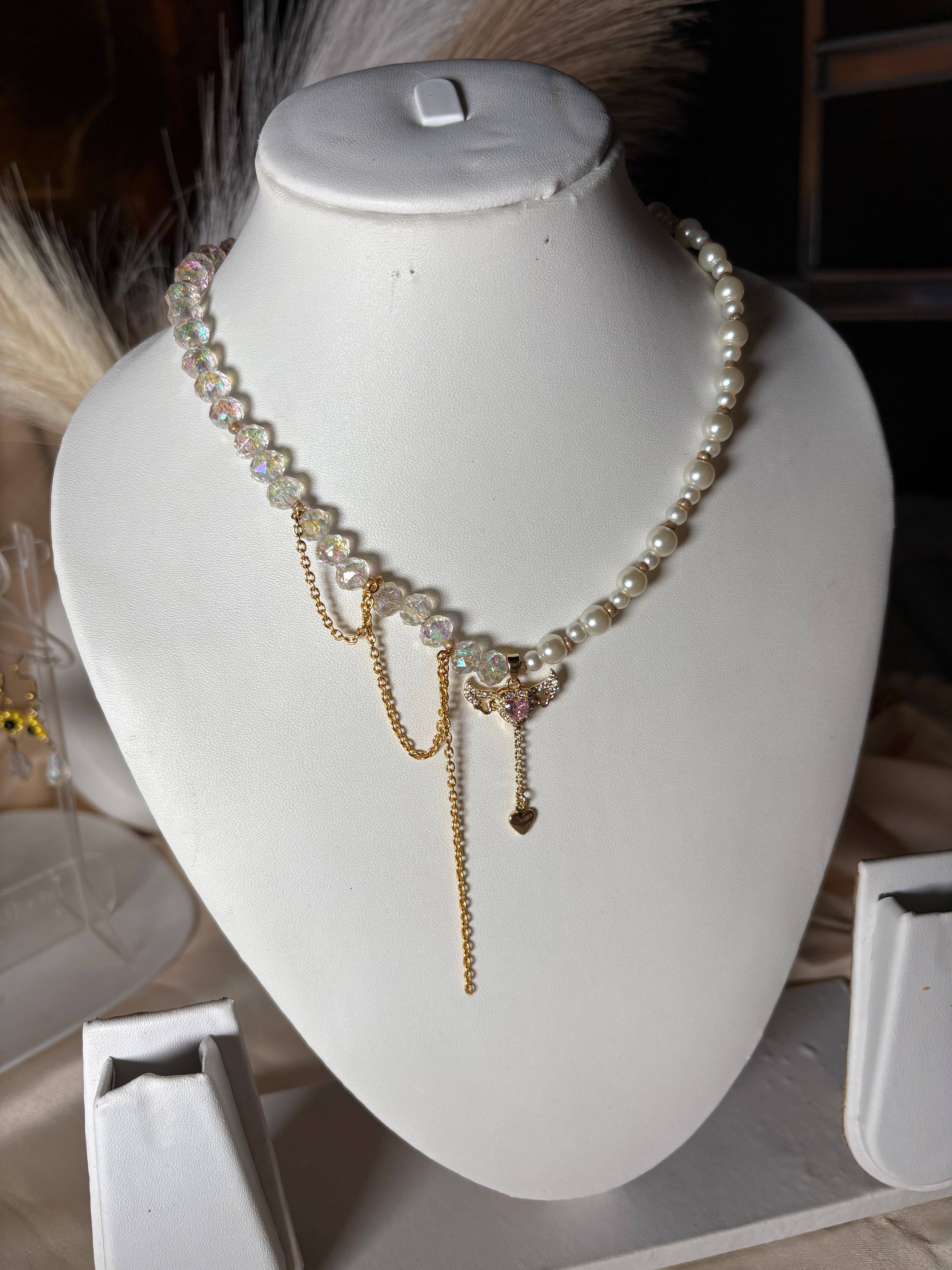 Wings Pearl Heart Necklace