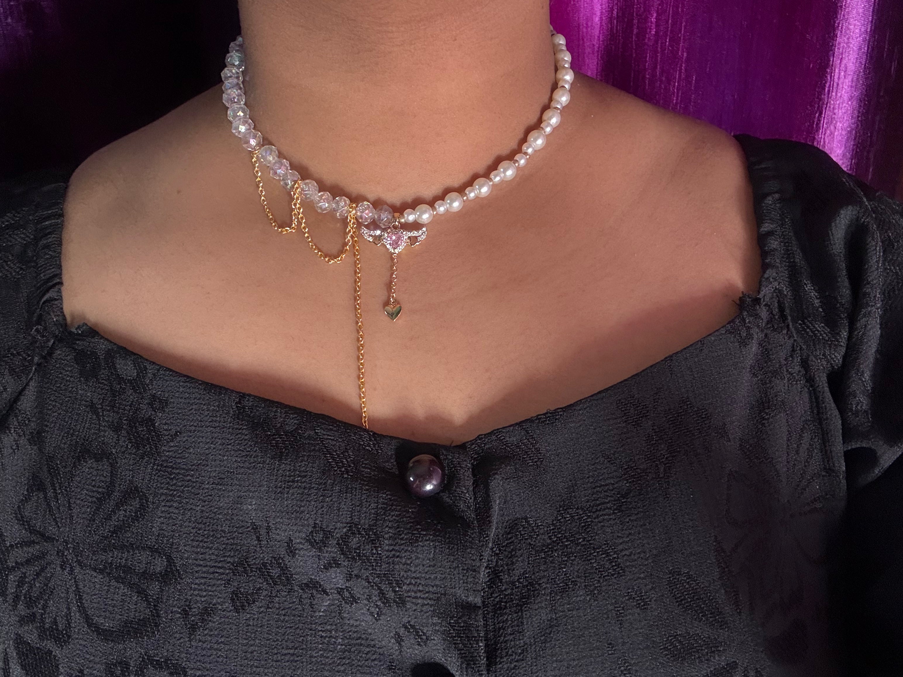 Wings Pearl Heart Necklace