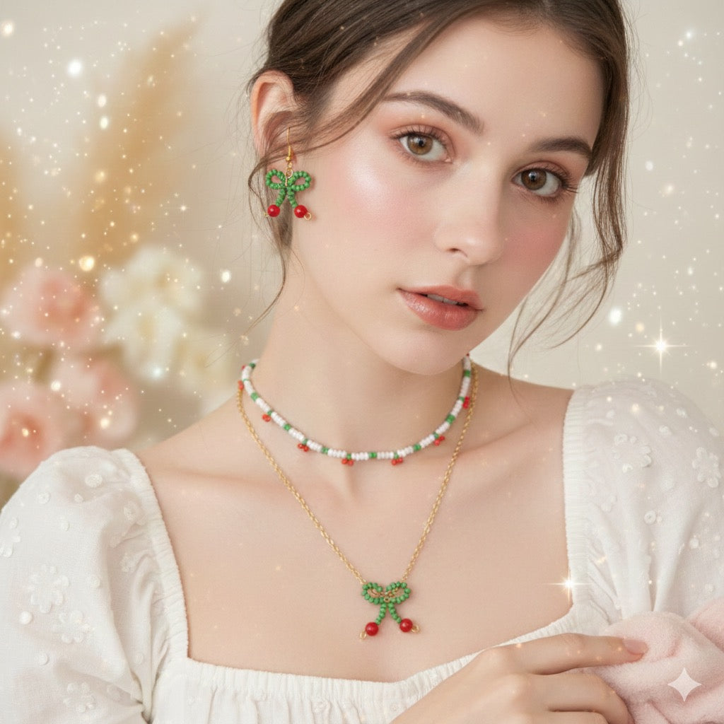 All about cherry (2 Necklace and earings set)
