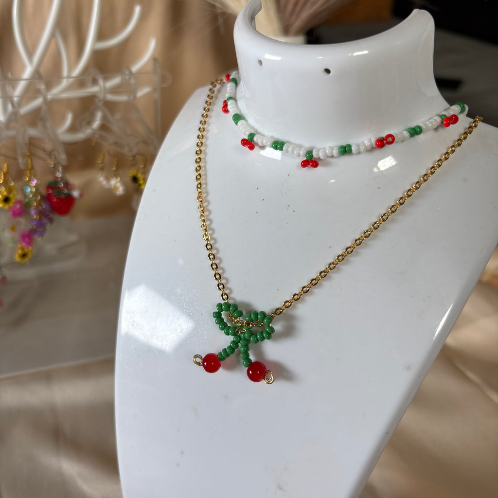 All about cherry (2 Necklace and earings set)